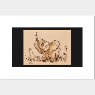 Baby Elephant's Blissful Day:  Baby Elephant Watercolor Painting #14 Posters and Art